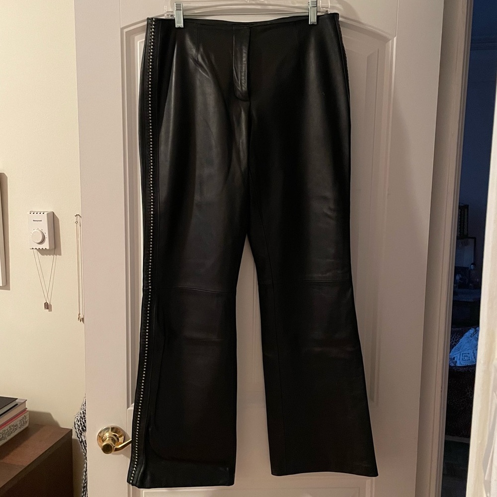 Lilli Rubin Black Vintage Leather Pants with side detail Size 10